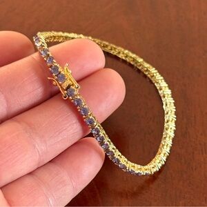 Vintage Joan Rivers Gold Tone & Purple Crystal Tennis Bracelet; 7.7”